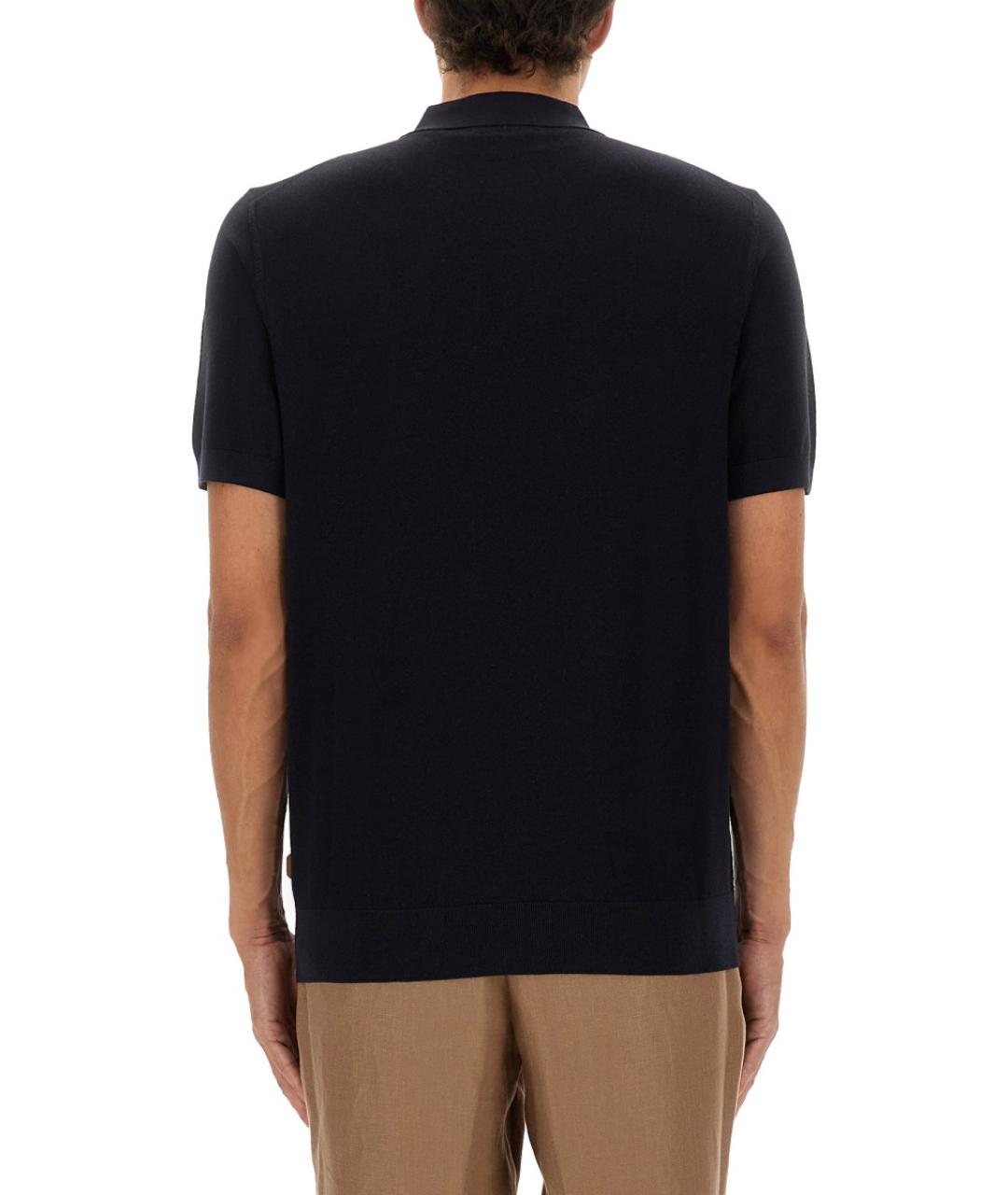 HUGO BOSS Синее хлопко-шерстяное поло с коротким рукавом, фото 3