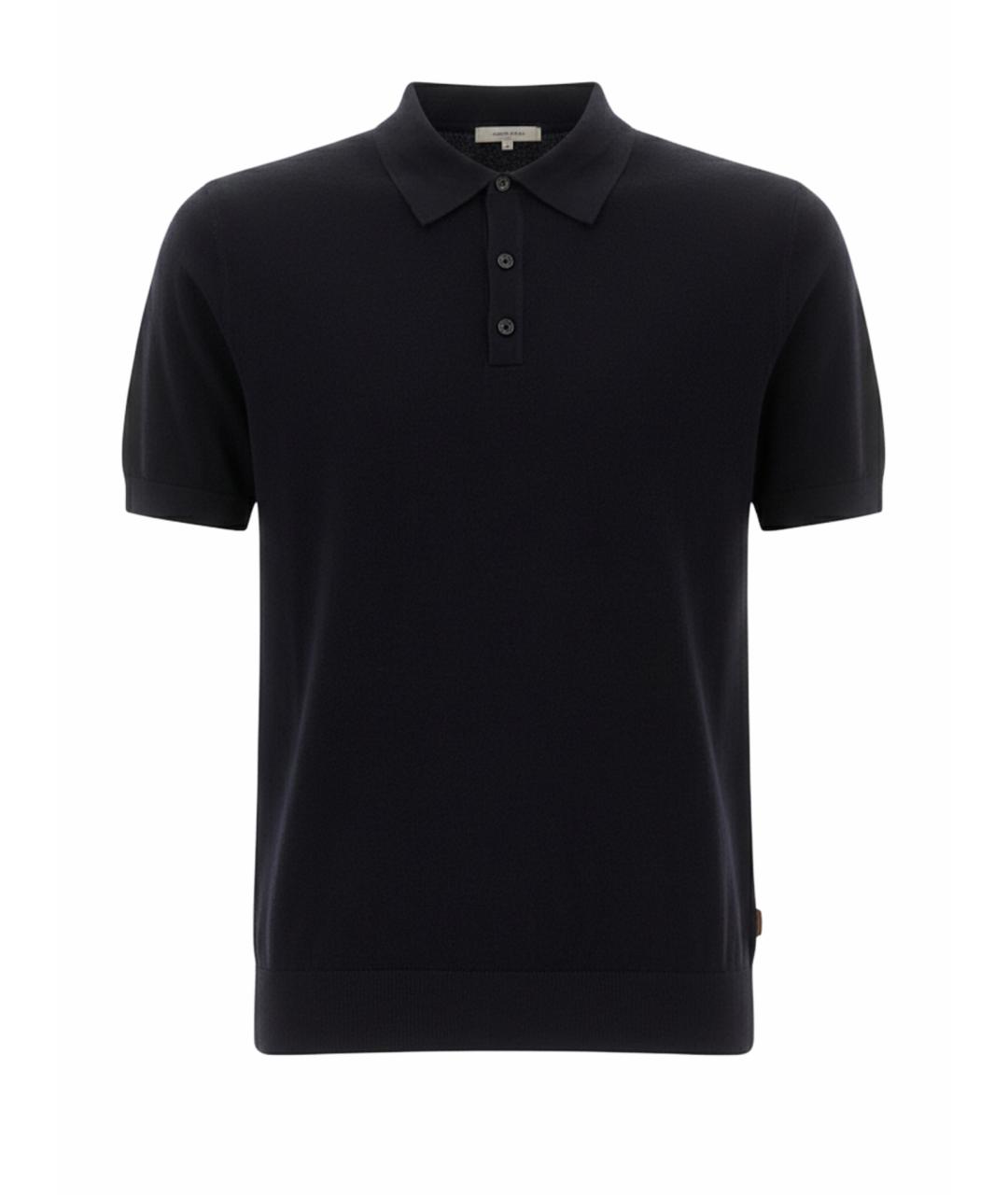 HUGO BOSS Синее хлопко-шерстяное поло с коротким рукавом, фото 1