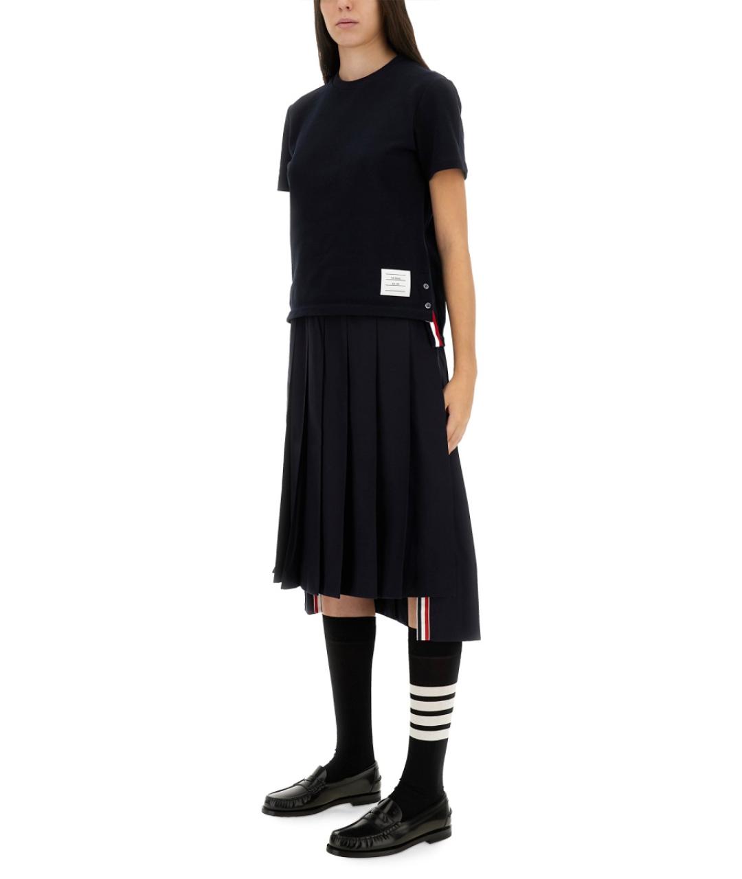 THOM BROWNE Синяя хлопковая футболка, фото 2