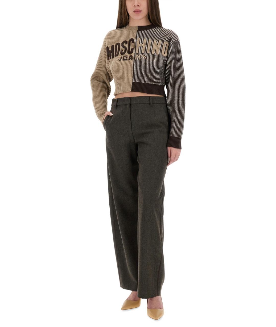 MOSCHINO JEANS Серые шерстяные прямые брюки, фото 2