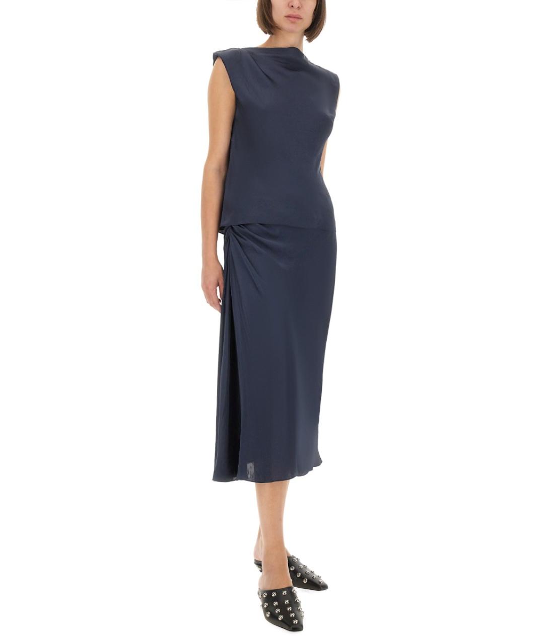 THEORY Синяя полиэстеровая юбка миди, фото 2