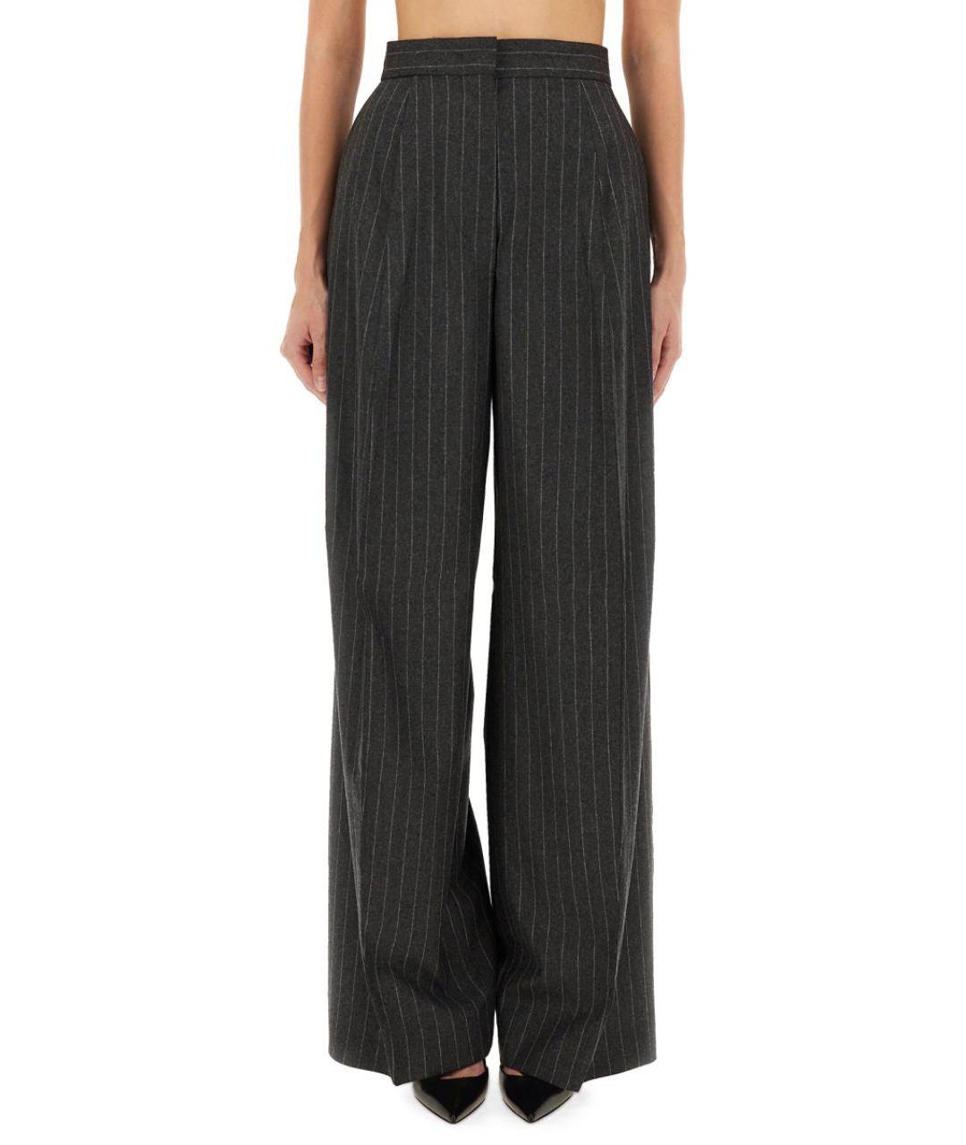 SPORTMAX Серые шерстяные прямые брюки, фото 1