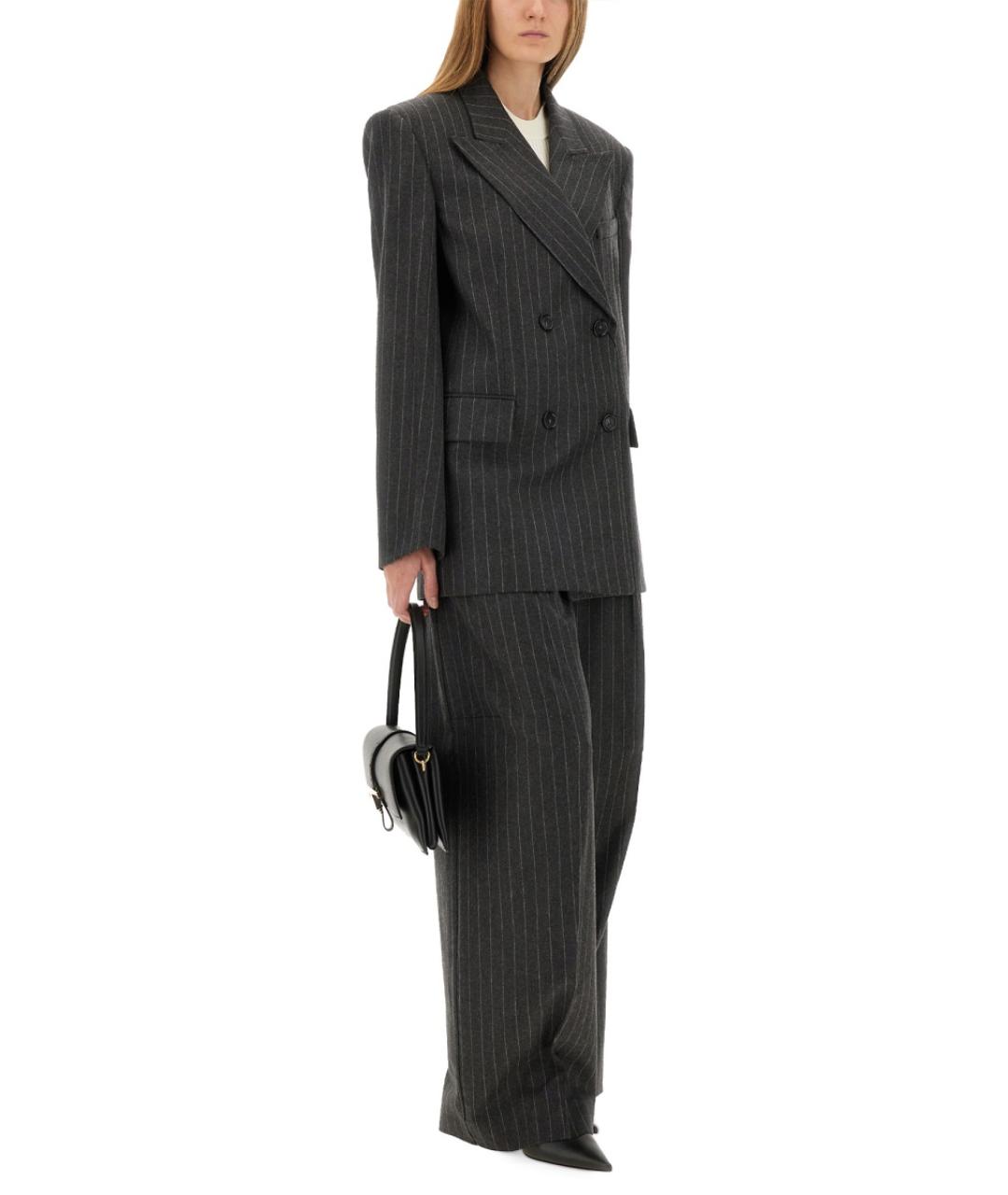 SPORTMAX Серые шерстяные прямые брюки, фото 2