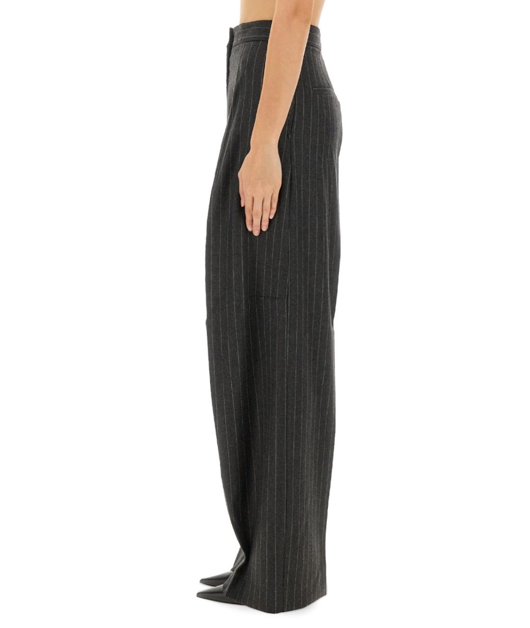 SPORTMAX Серые шерстяные прямые брюки, фото 3