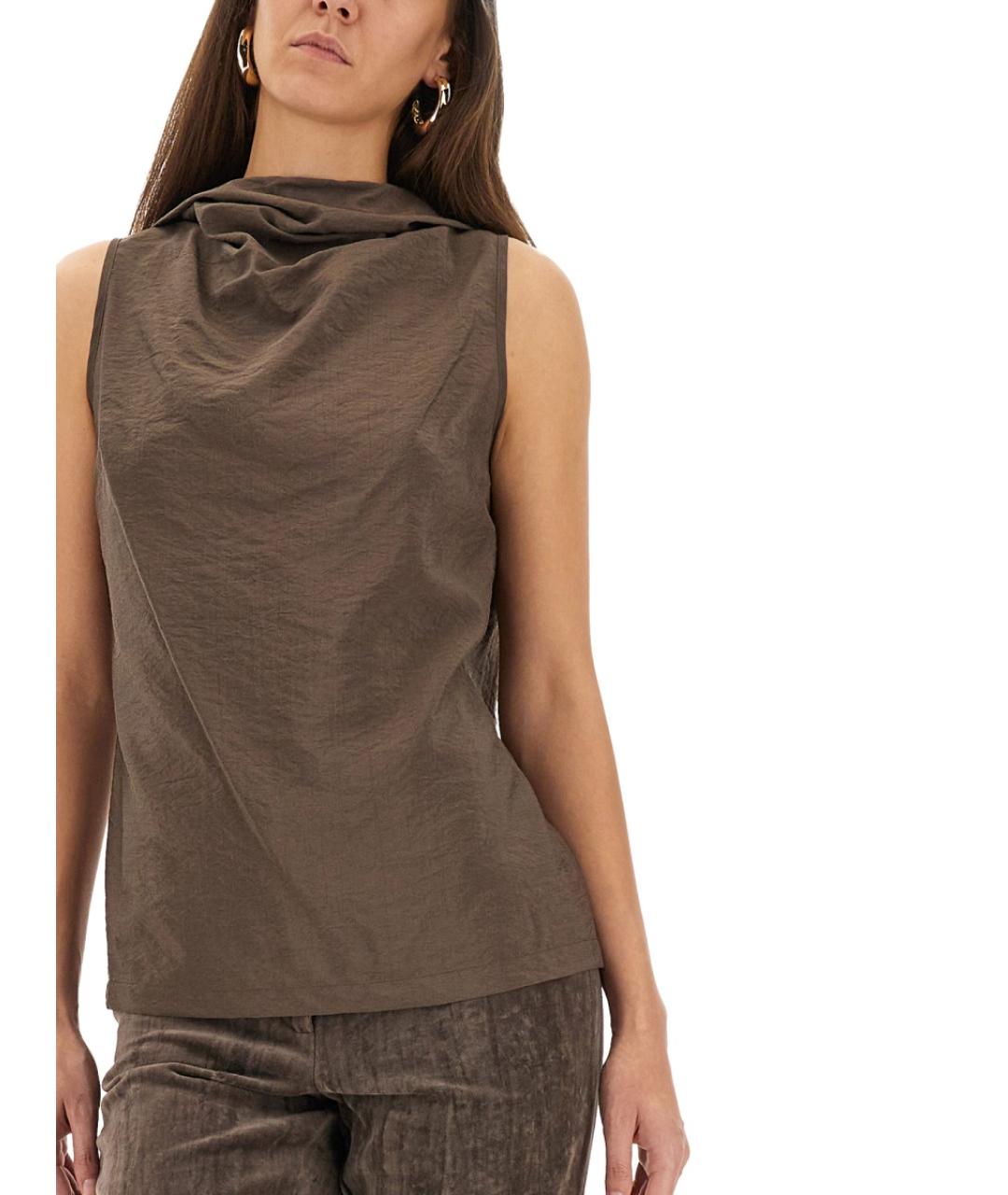 ALYSI Коричневая шелковая майка, фото 4