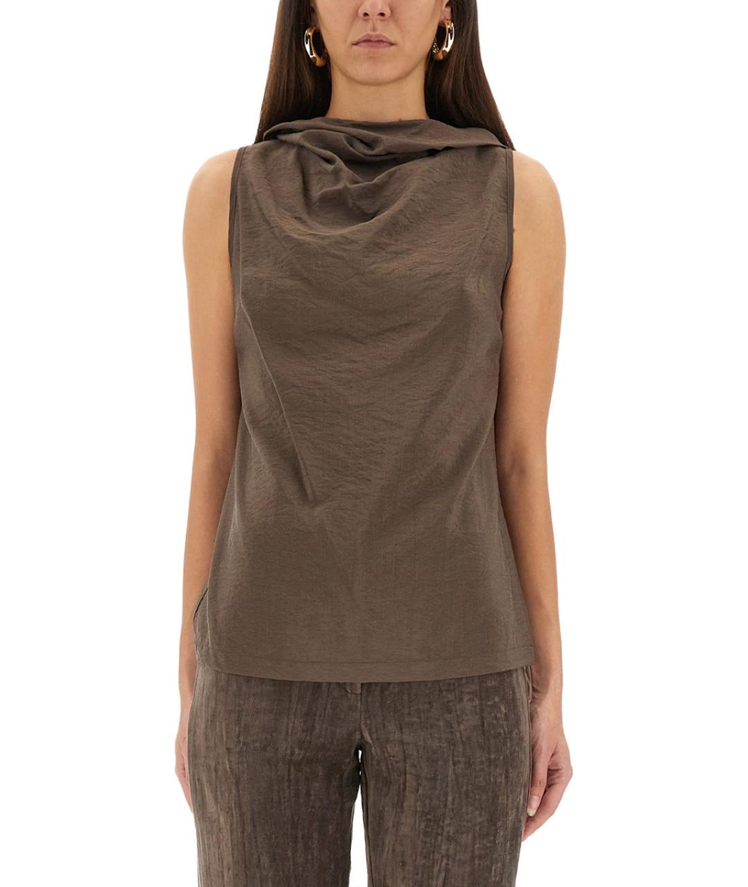 ALYSI Коричневая шелковая майка, фото 5