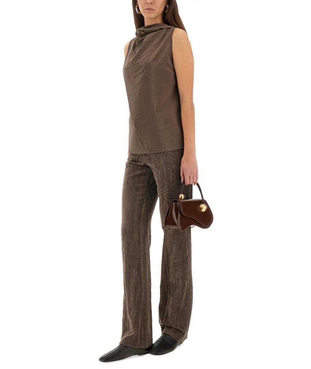 ALYSI Коричневые хлопковые прямые брюки, фото 2