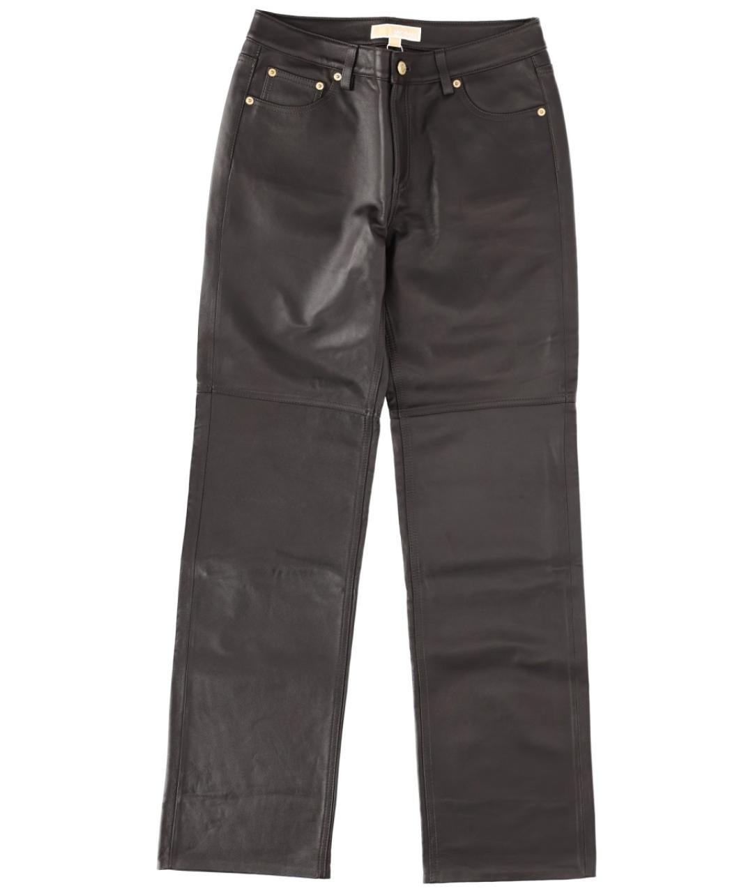 MICHAEL KORS Коричневые кожаные прямые брюки, фото 1