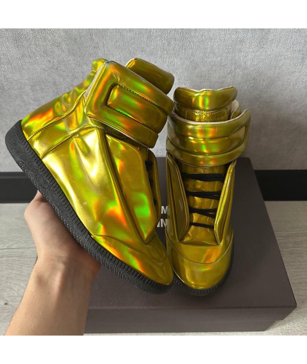 MAISON MARGIELA Золотые кожаные кеды, фото 3