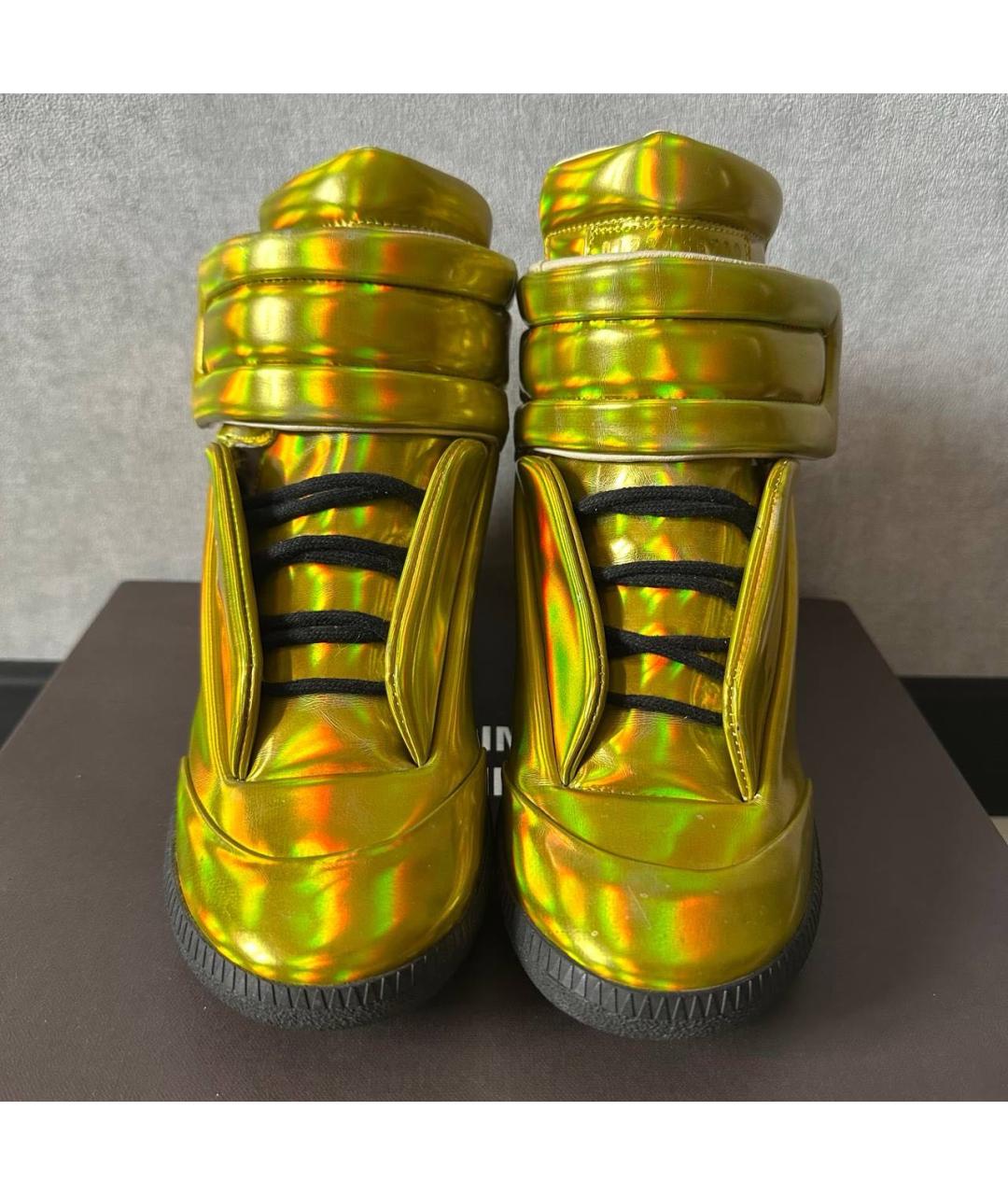 MAISON MARGIELA Золотые кожаные кеды, фото 2