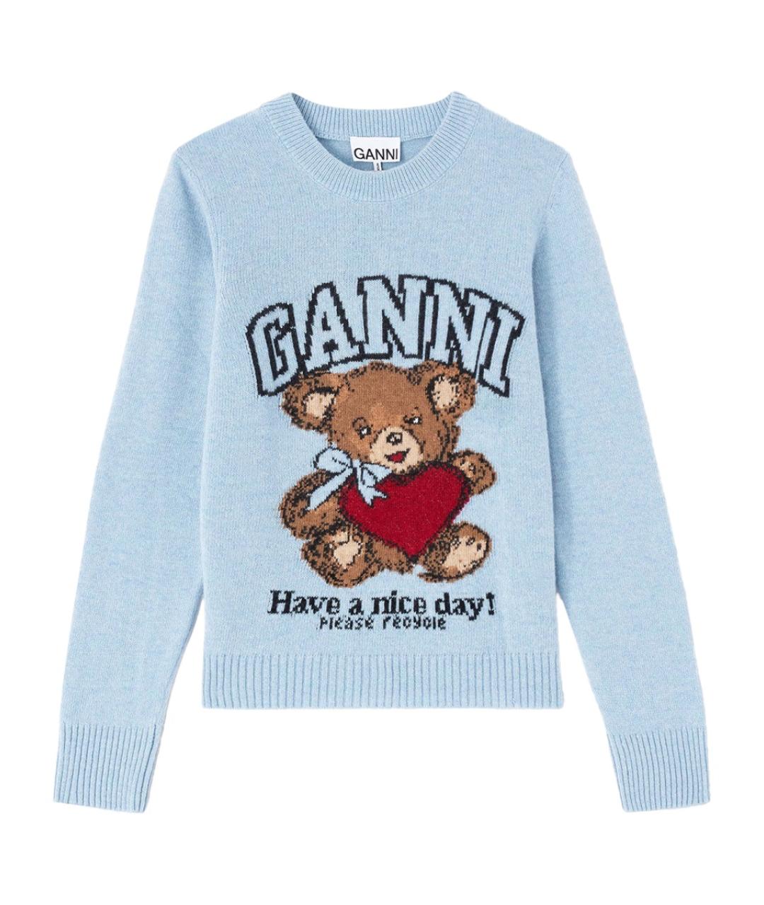 GANNI Голубой шерстяной джемпер / свитер, фото 1