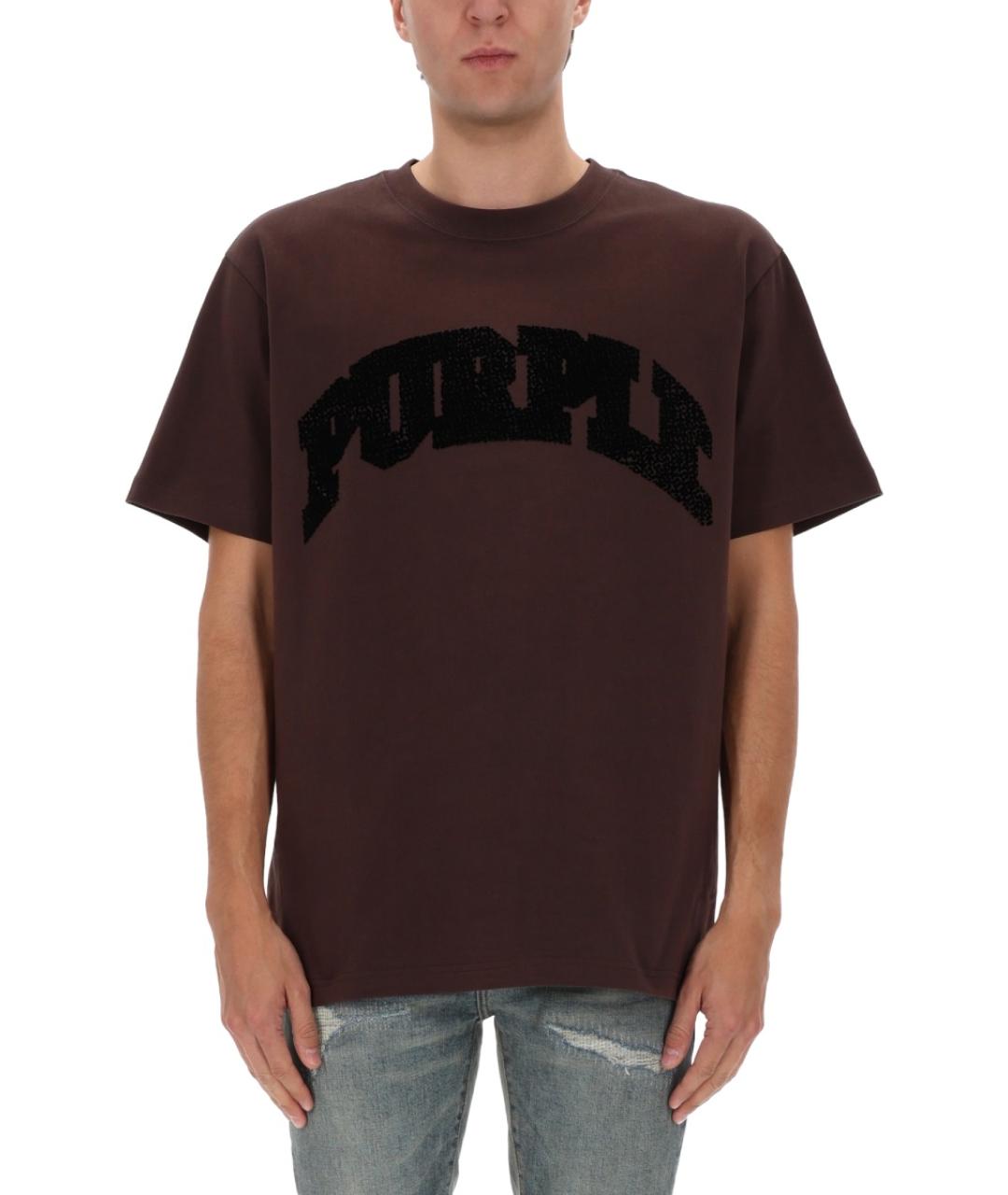 PURPLE Коричневая хлопковая футболка, фото 3