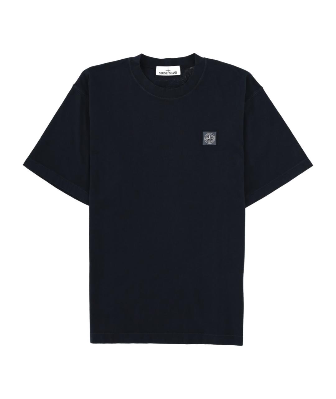 STONE ISLAND Темно-синяя хлопковая футболка, фото 1