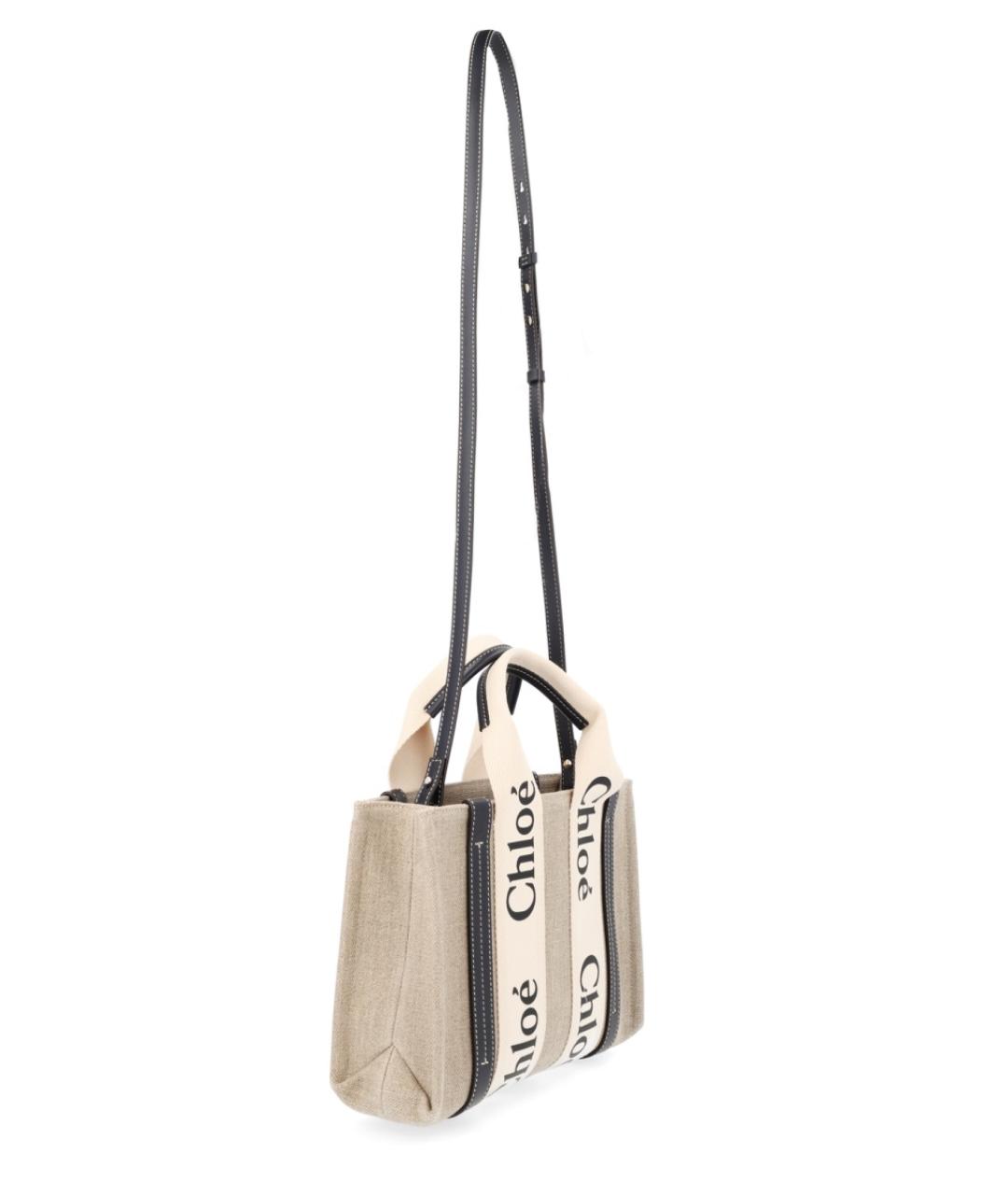 CHLOE Бежевая льняная сумка тоут, фото 2