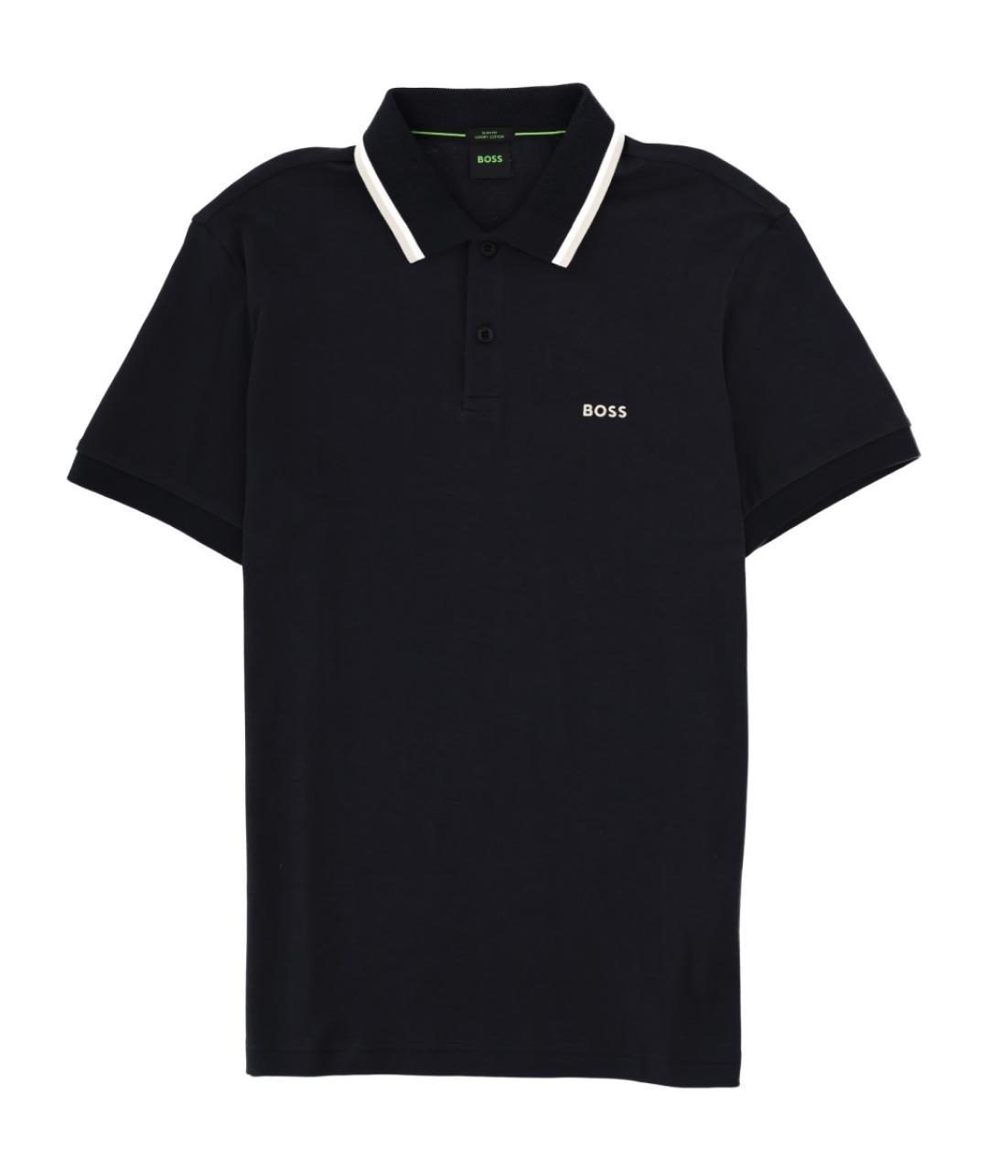 HUGO BOSS Темно-синее хлопковое поло с коротким рукавом, фото 1