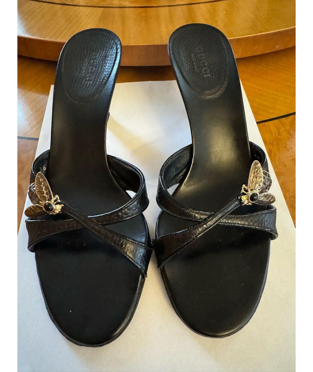 GUCCI Черные кожаные босоножки, фото 2