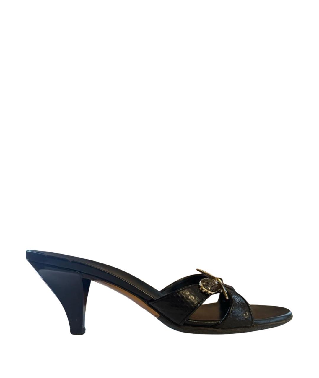 GUCCI Черные кожаные босоножки, фото 1