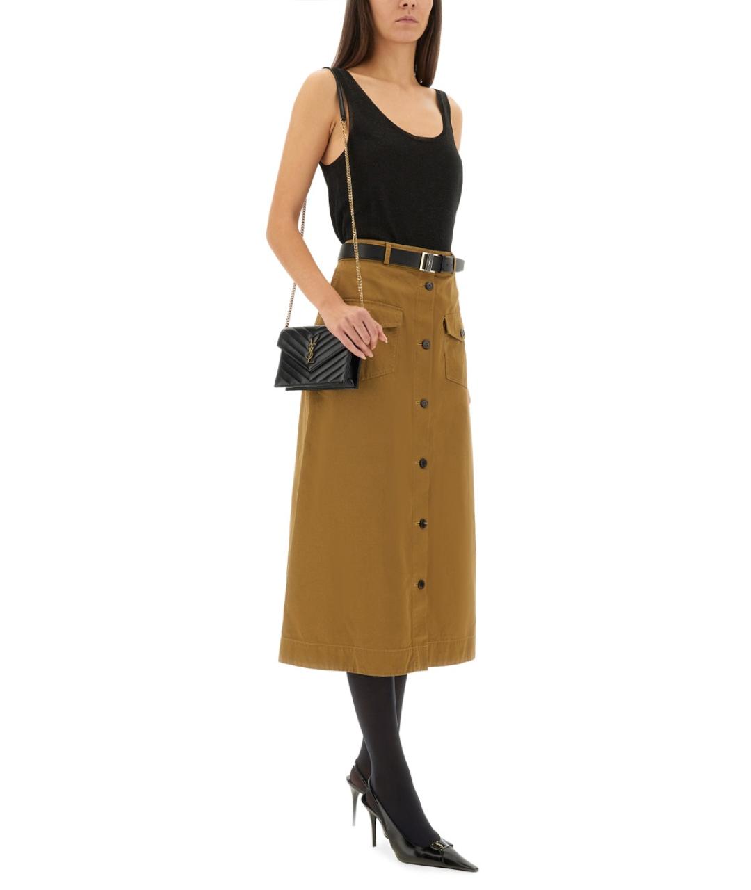 SAINT LAURENT Бежевая хлопковая юбка миди, фото 2
