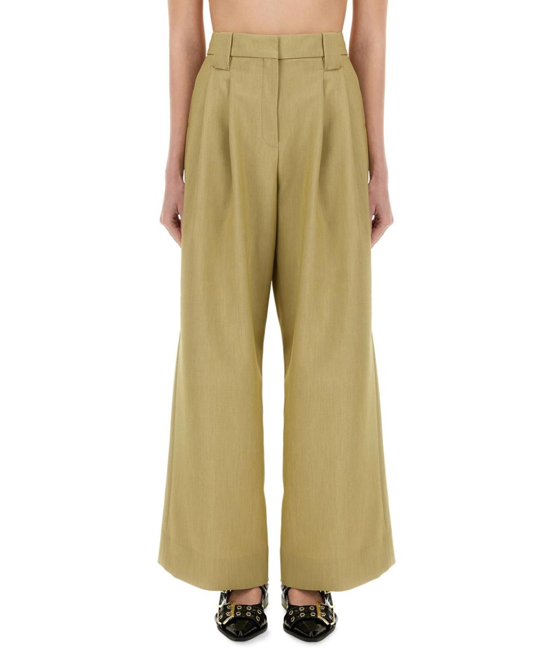 GANNI Бежевые шерстяные прямые брюки, фото 5