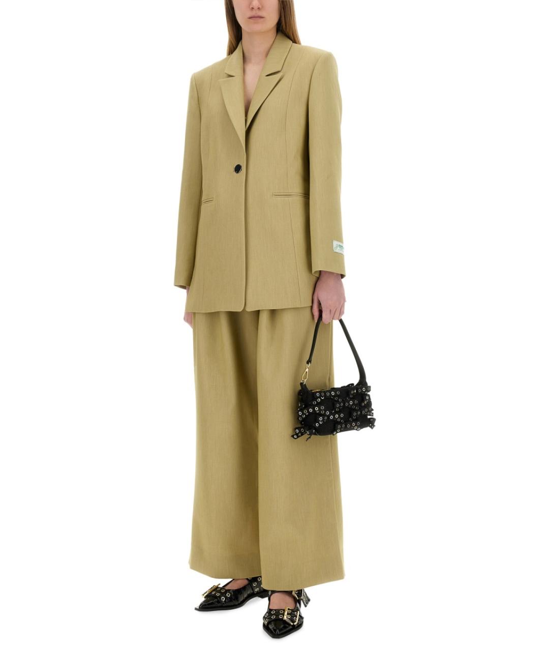 GANNI Бежевые шерстяные прямые брюки, фото 2