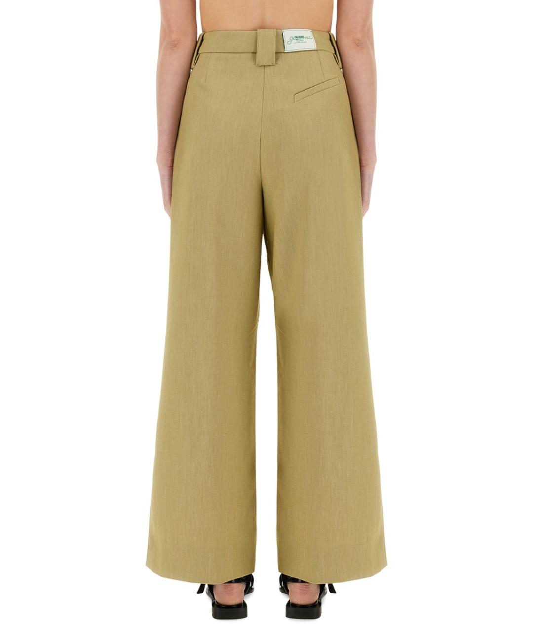 GANNI Бежевые шерстяные прямые брюки, фото 3