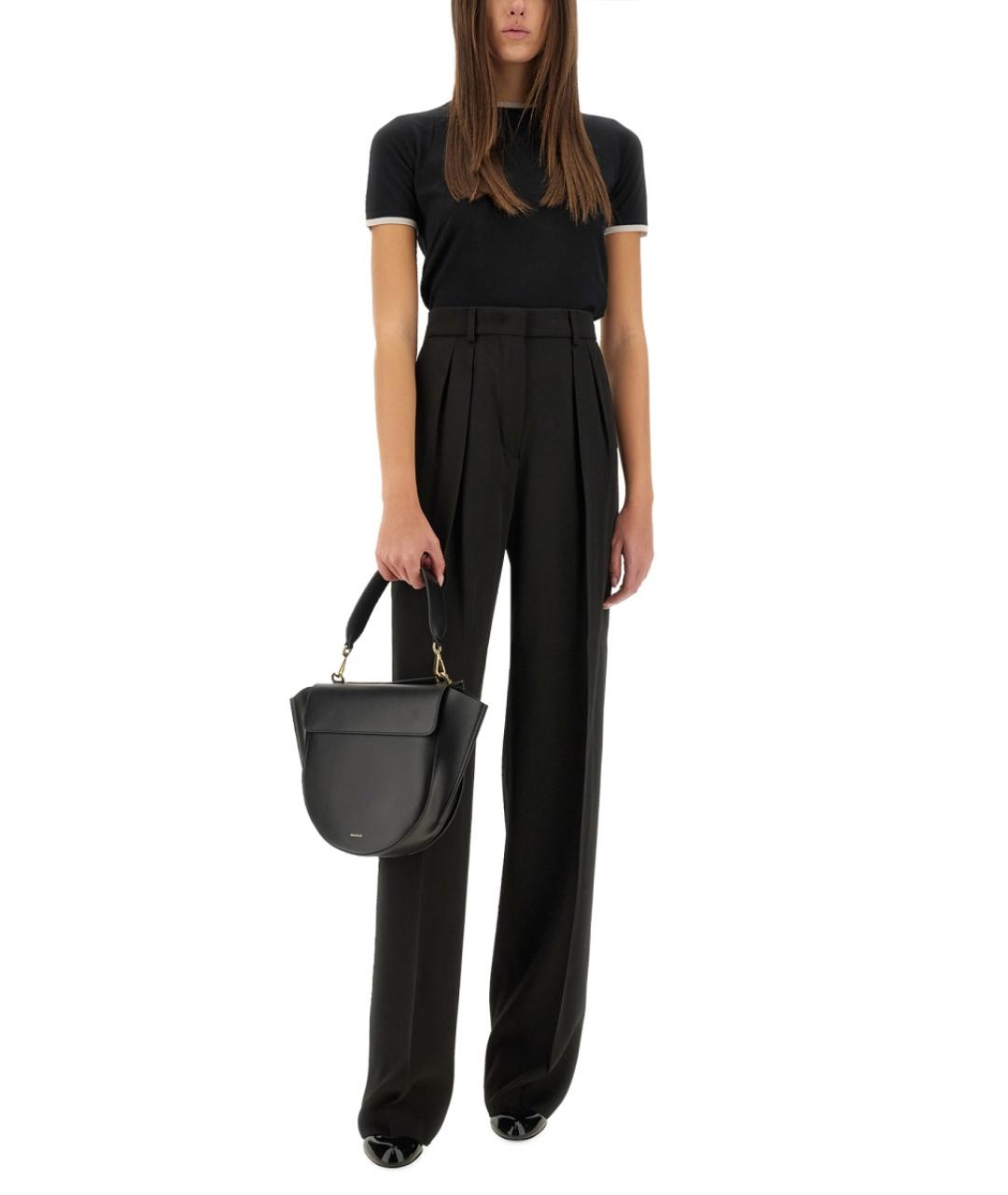 SPORTMAX Черные вискозные прямые брюки, фото 2