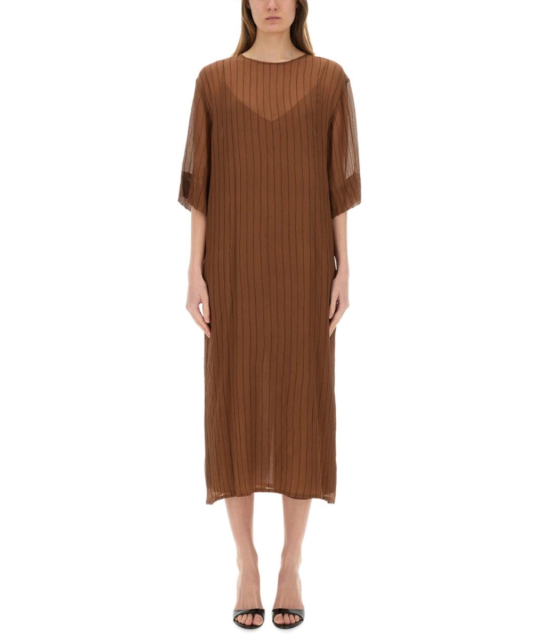 ALYSI Коричневое шелковое повседневное платье, фото 1