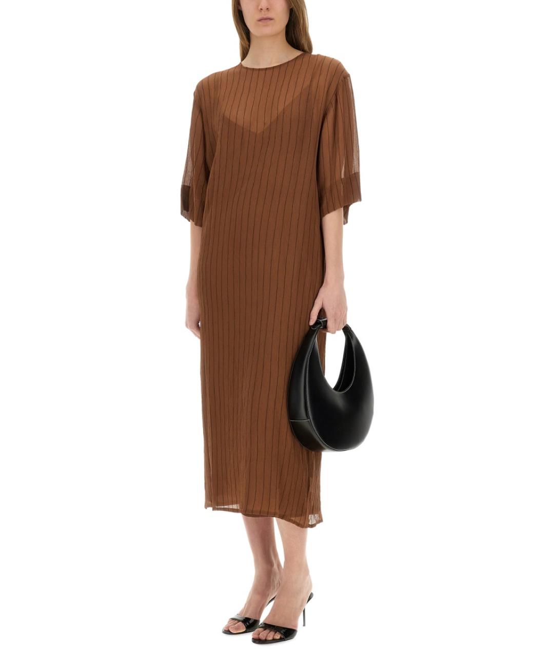 ALYSI Коричневое шелковое повседневное платье, фото 2