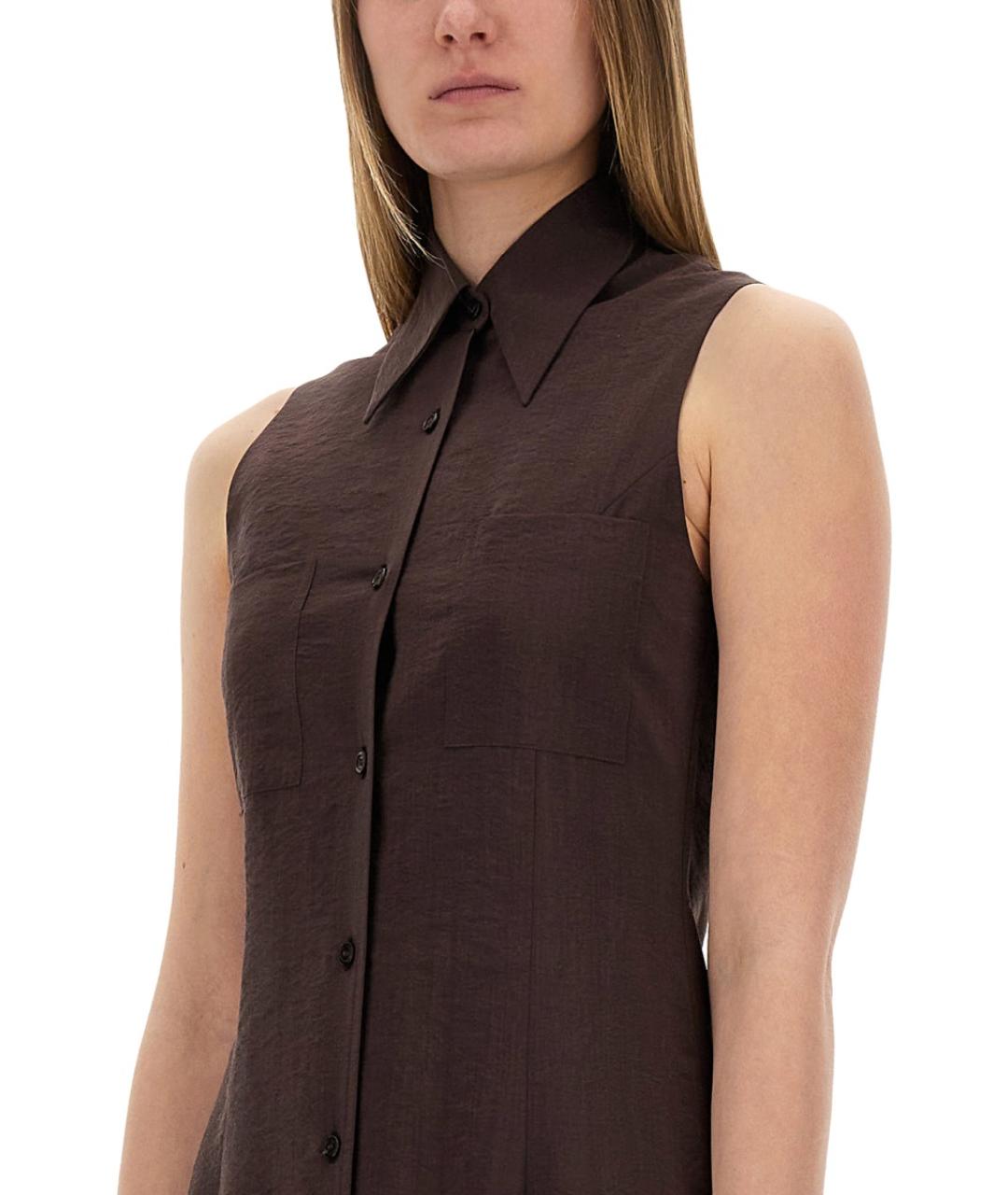 ALYSI Коричневое шелковое повседневное платье, фото 5