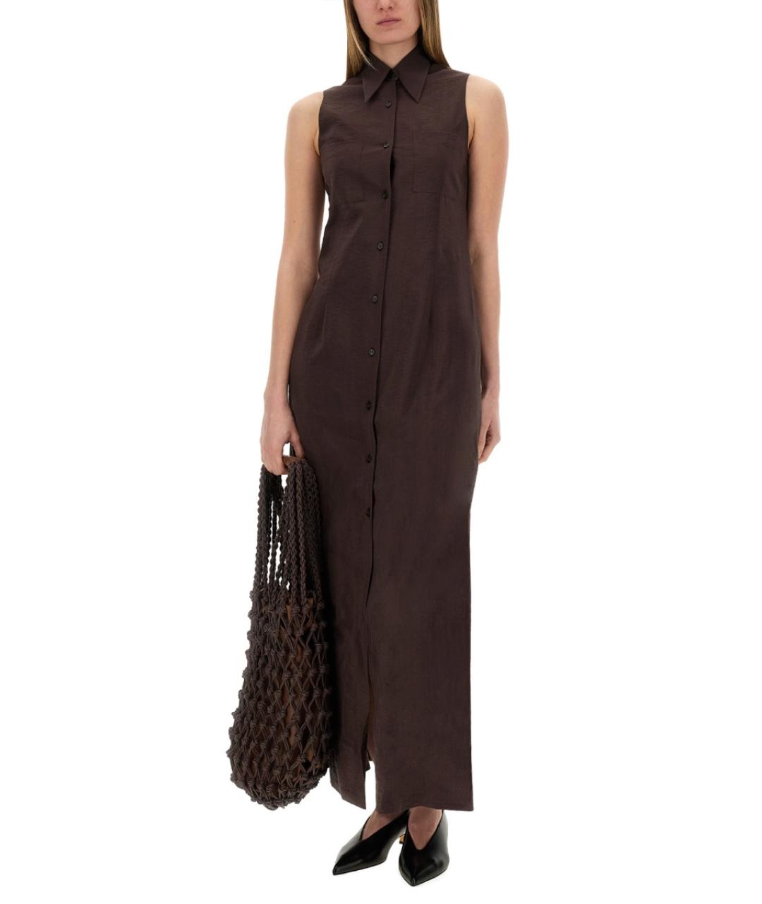 ALYSI Коричневое шелковое повседневное платье, фото 3