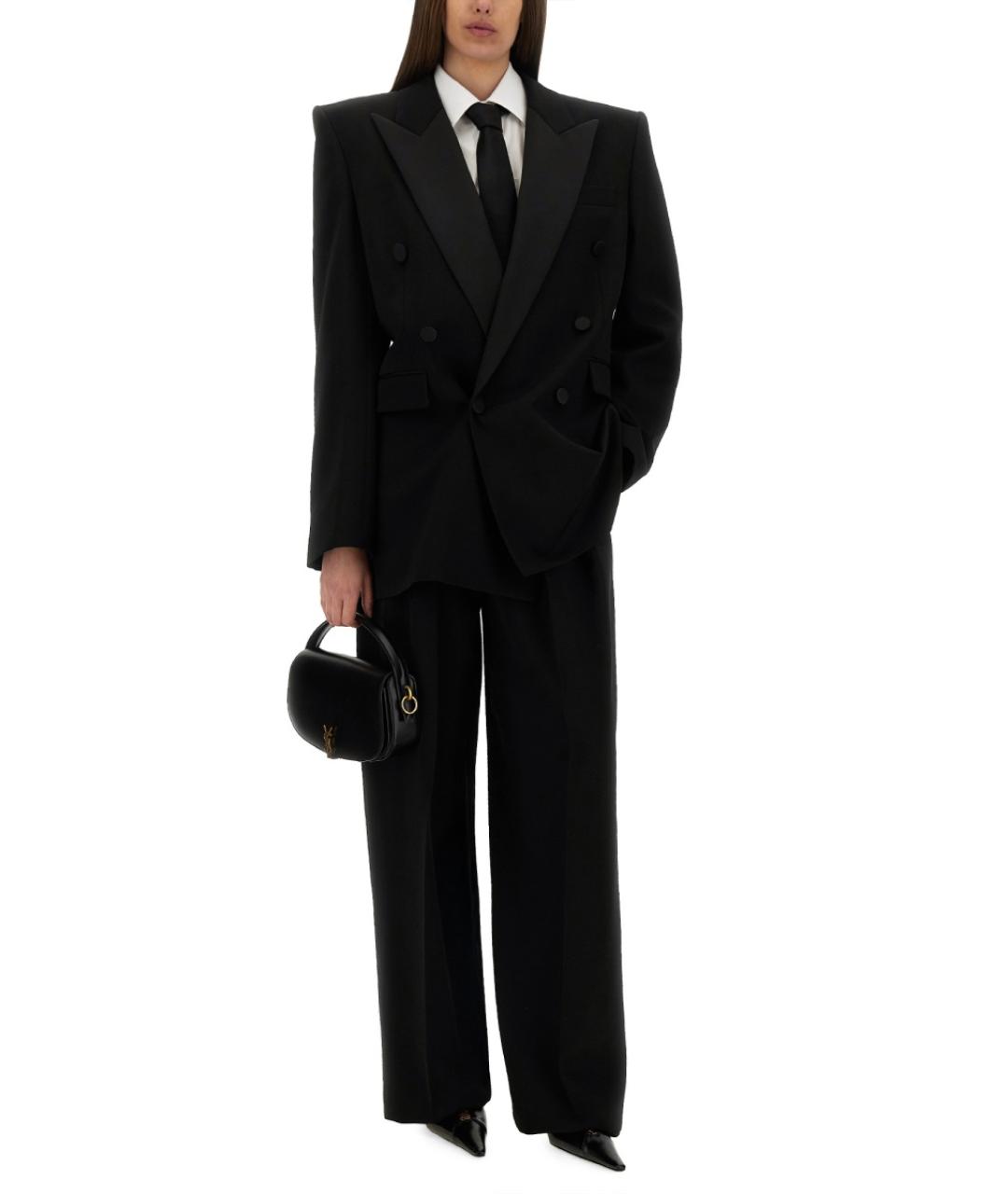 SAINT LAURENT Черные шерстяные прямые брюки, фото 2