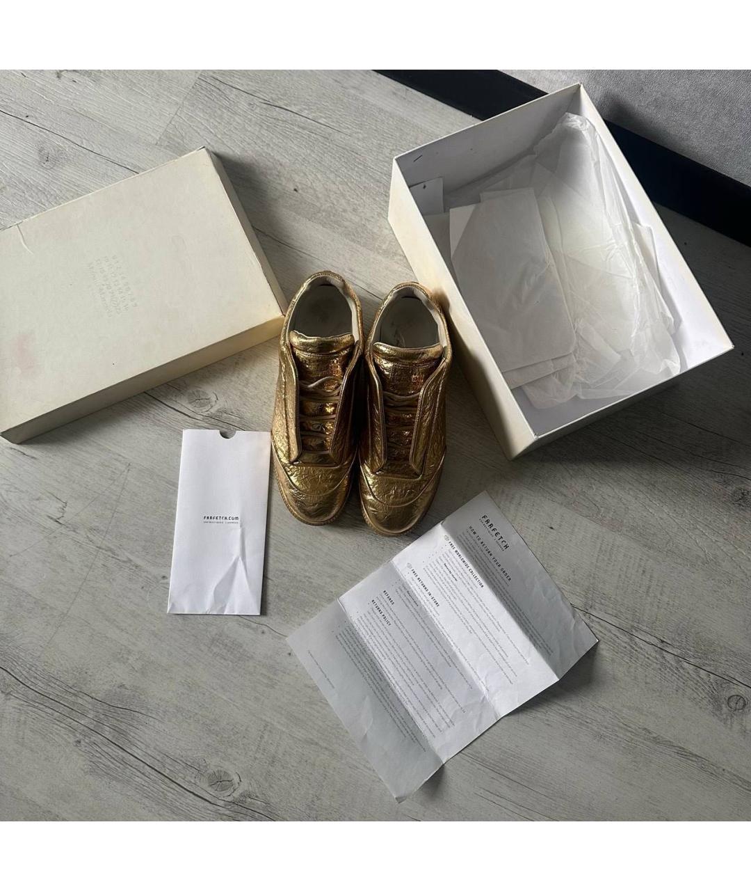 MAISON MARGIELA Золотые кожаные низкие кроссовки / кеды, фото 8