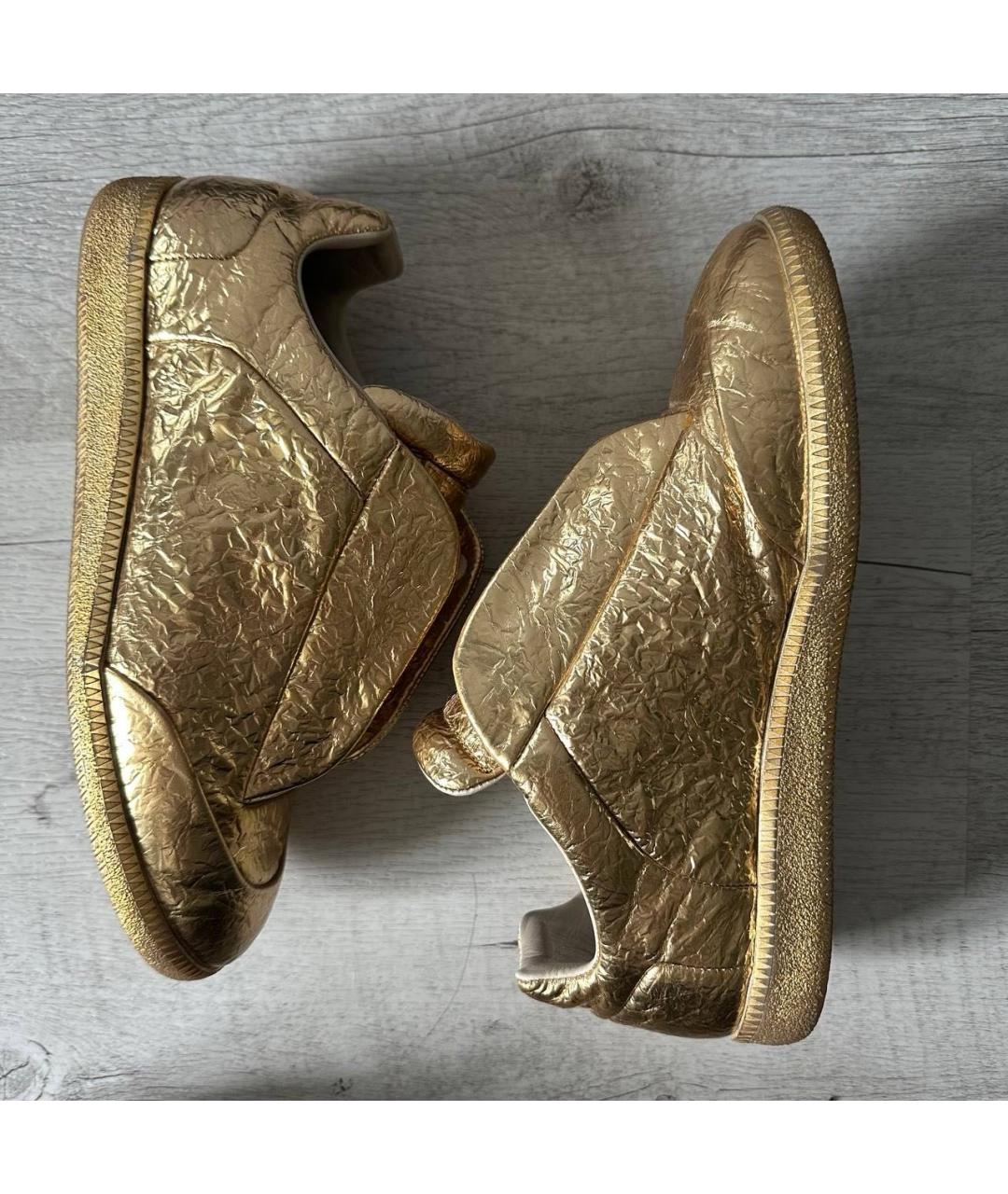 MAISON MARGIELA Золотые кожаные низкие кроссовки / кеды, фото 3