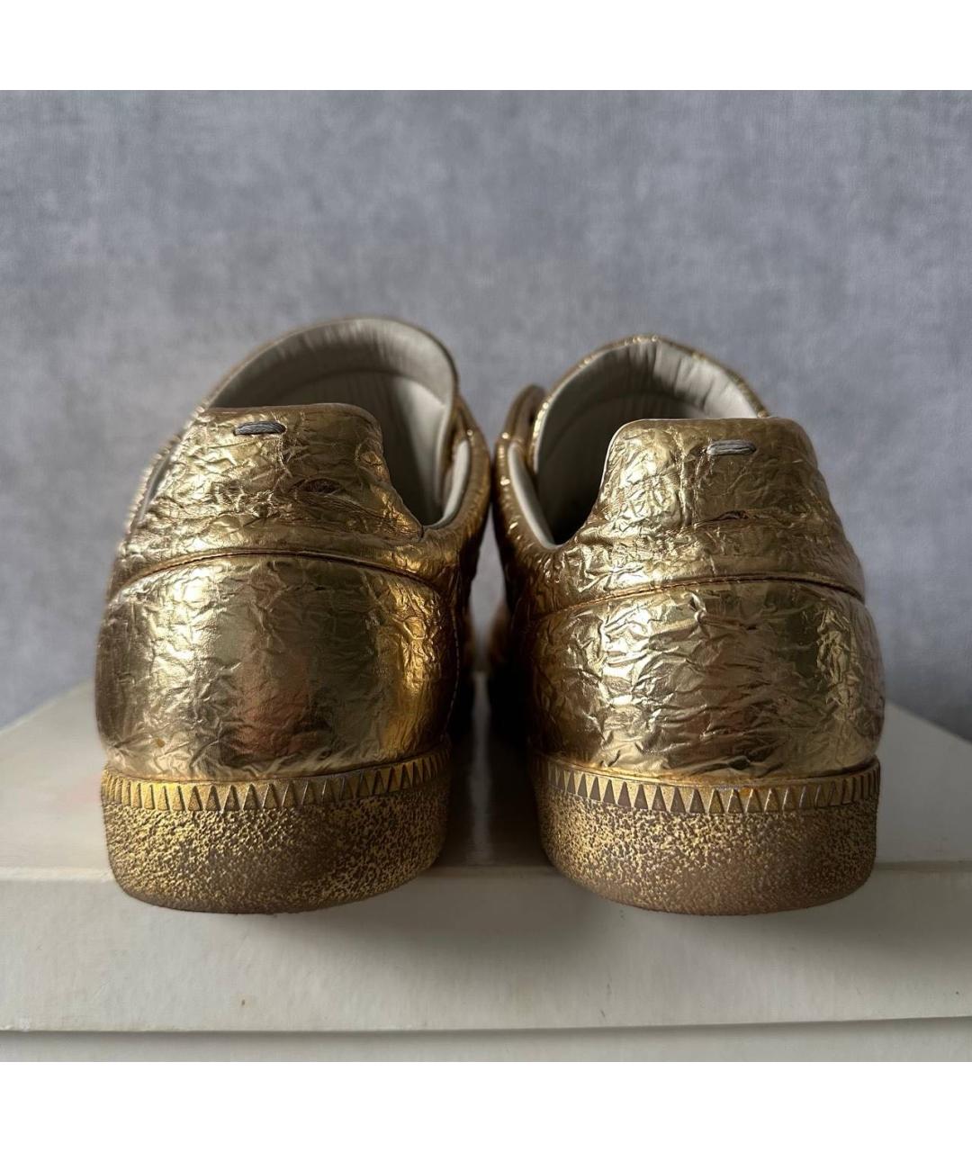 MAISON MARGIELA Золотые кожаные низкие кроссовки / кеды, фото 4