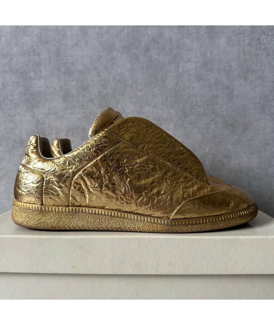 MAISON MARGIELA Золотые кожаные низкие кроссовки / кеды, фото 9