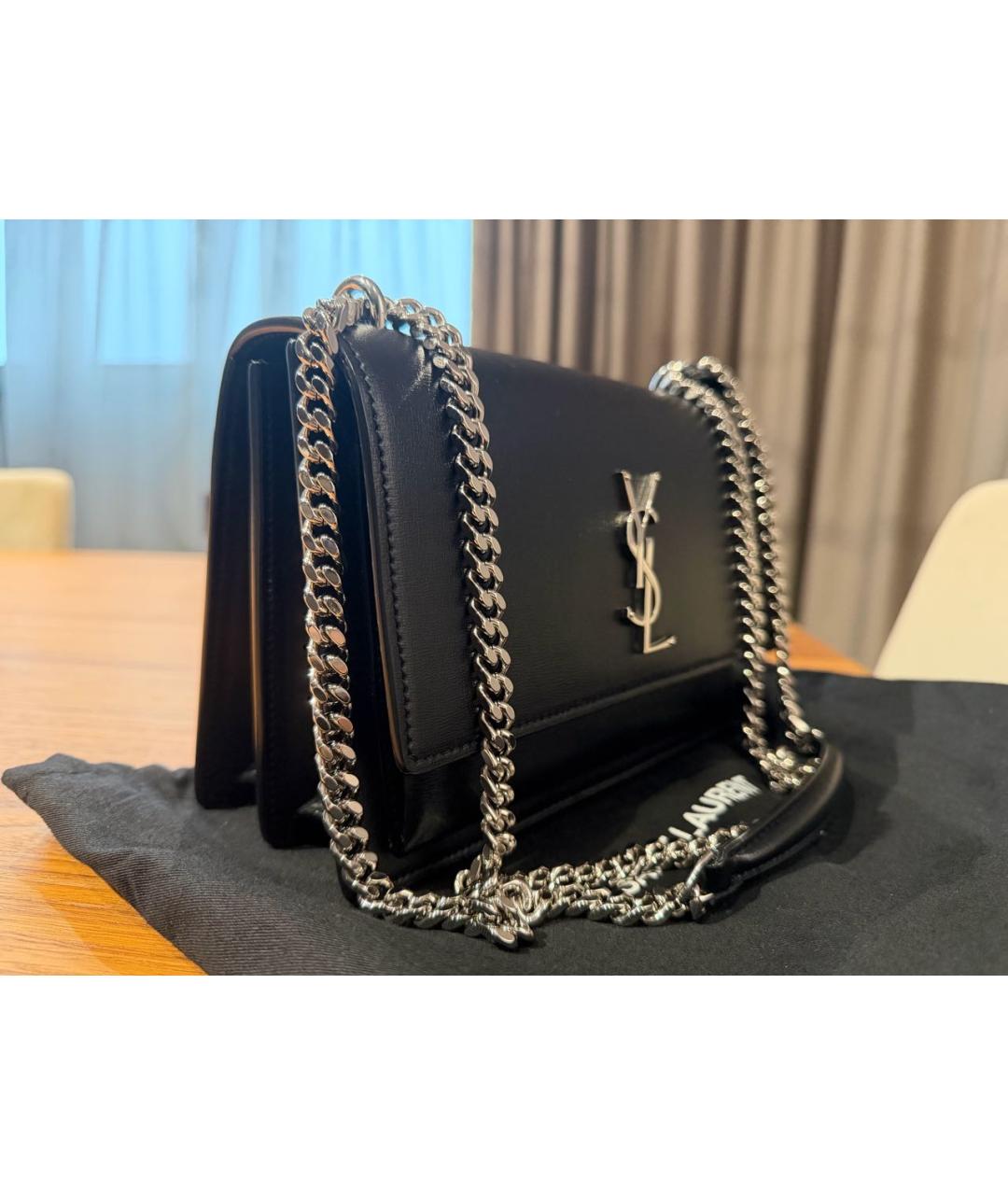 SAINT LAURENT Черная кожаная сумка через плечо, фото 2