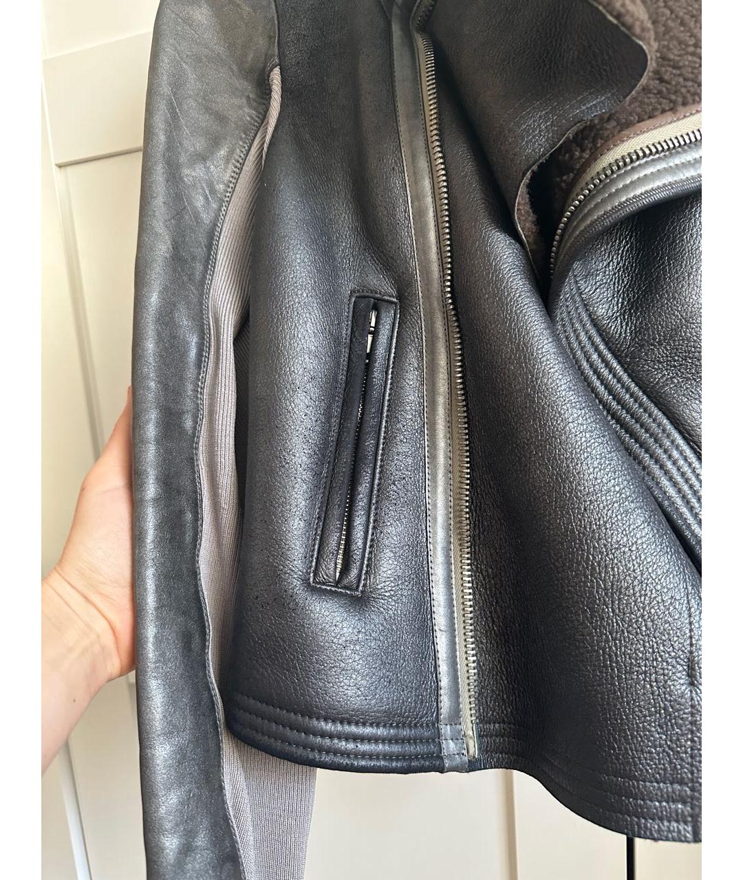 RICK OWENS Серебряная кожаная дубленка, фото 7