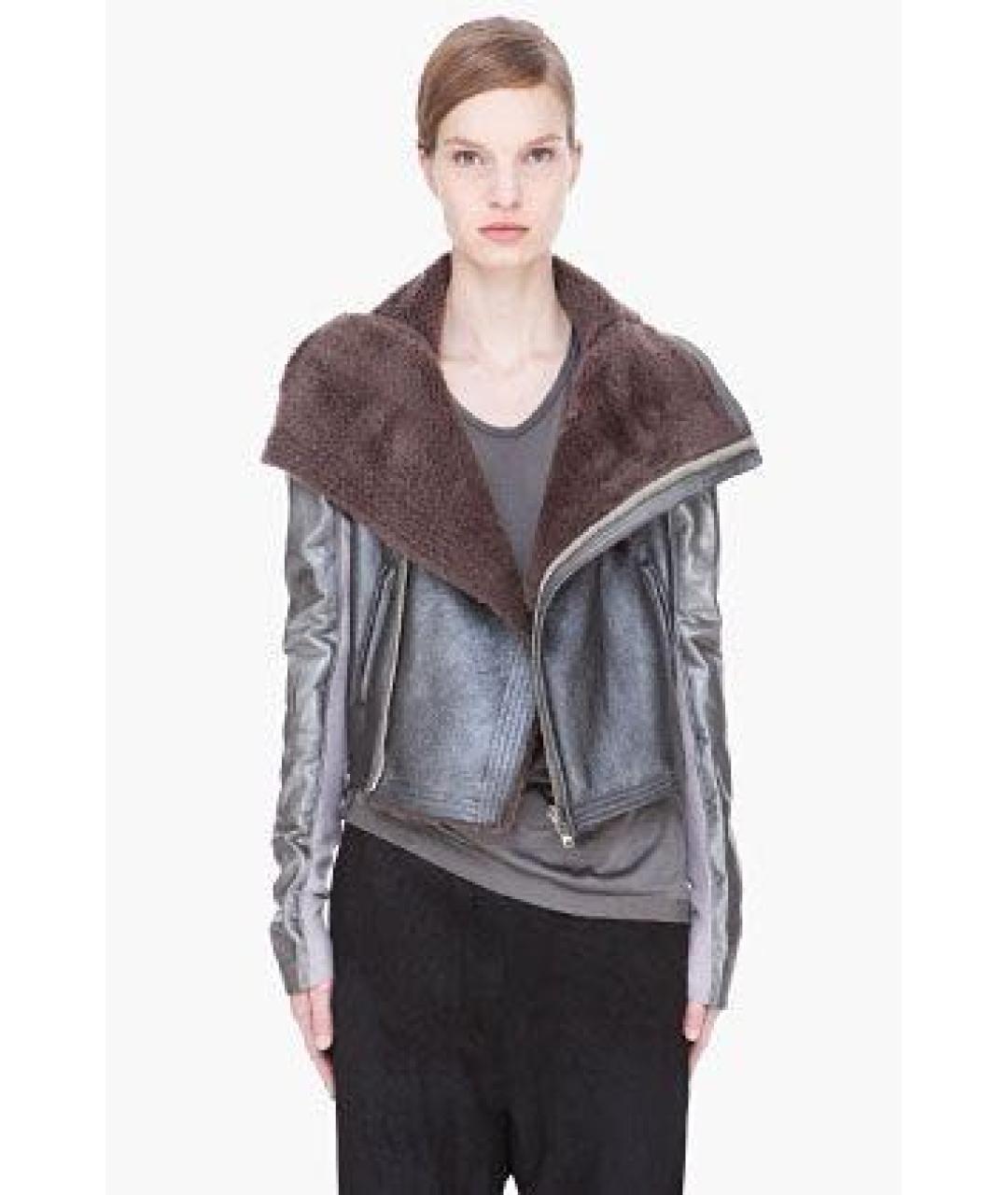 RICK OWENS Серебряная кожаная дубленка, фото 8