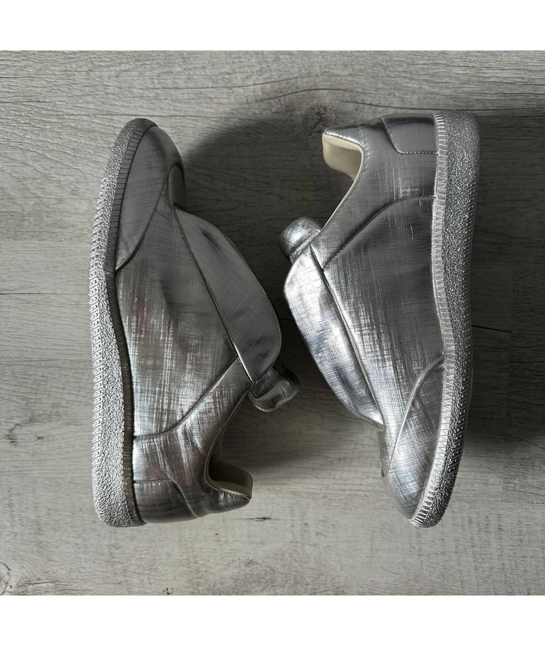 MAISON MARGIELA Серебряные кожаные низкие кроссовки / кеды, фото 3