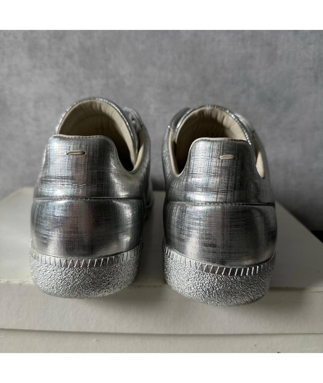 MAISON MARGIELA Серебряные кожаные низкие кроссовки / кеды, фото 4