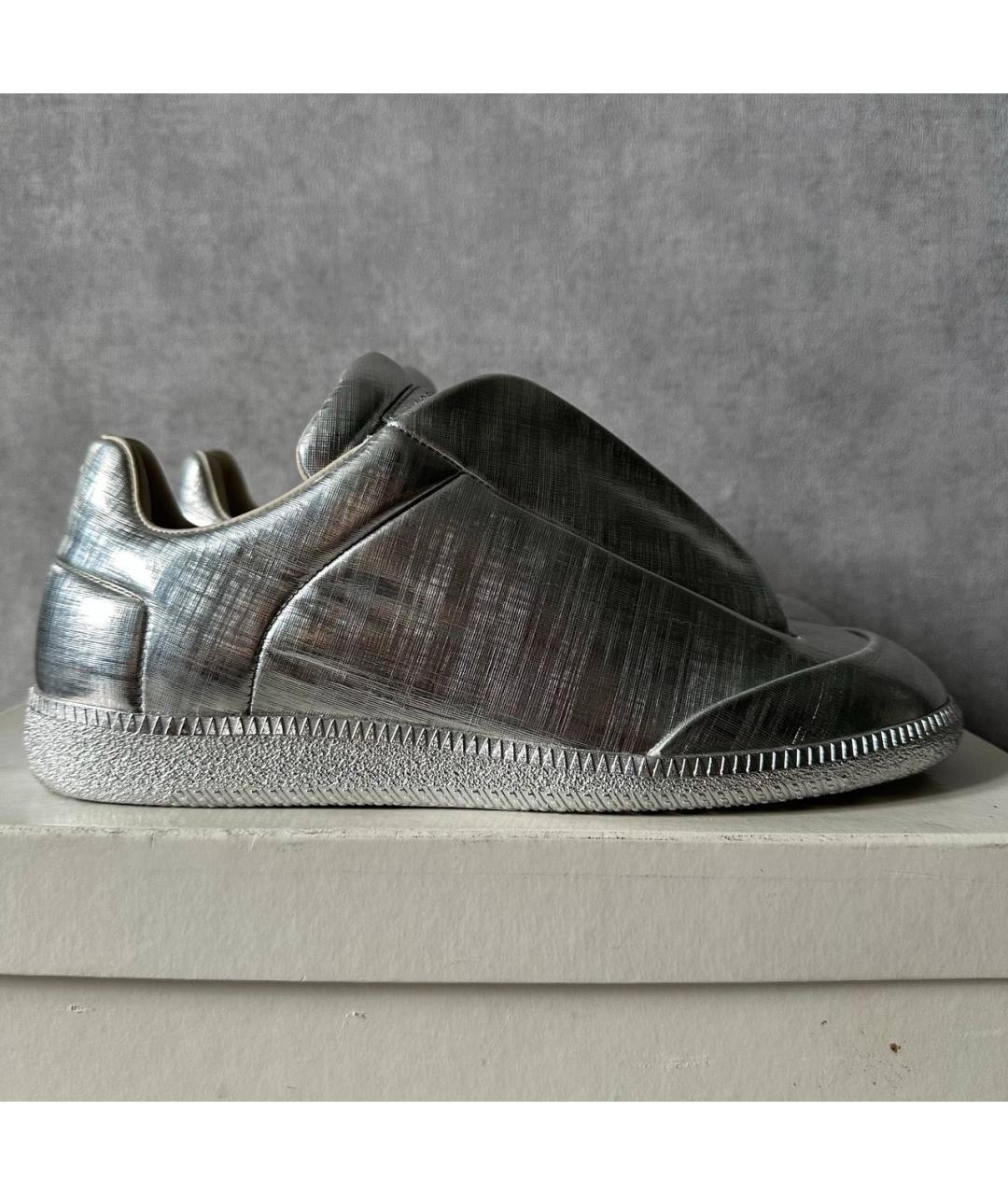 MAISON MARGIELA Серебряные кожаные низкие кроссовки / кеды, фото 9