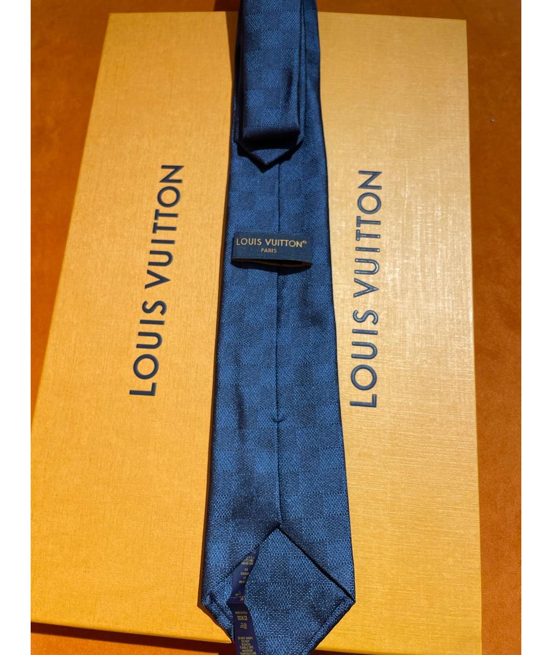 LOUIS VUITTON Темно-синий шелковый галстук, фото 2
