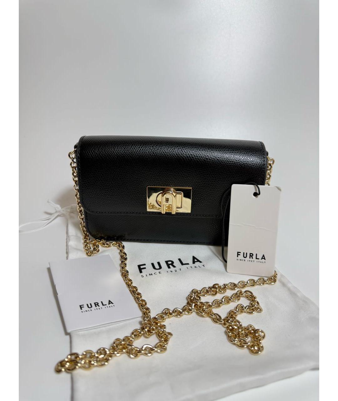 FURLA Черная кожаная сумка через плечо, фото 4