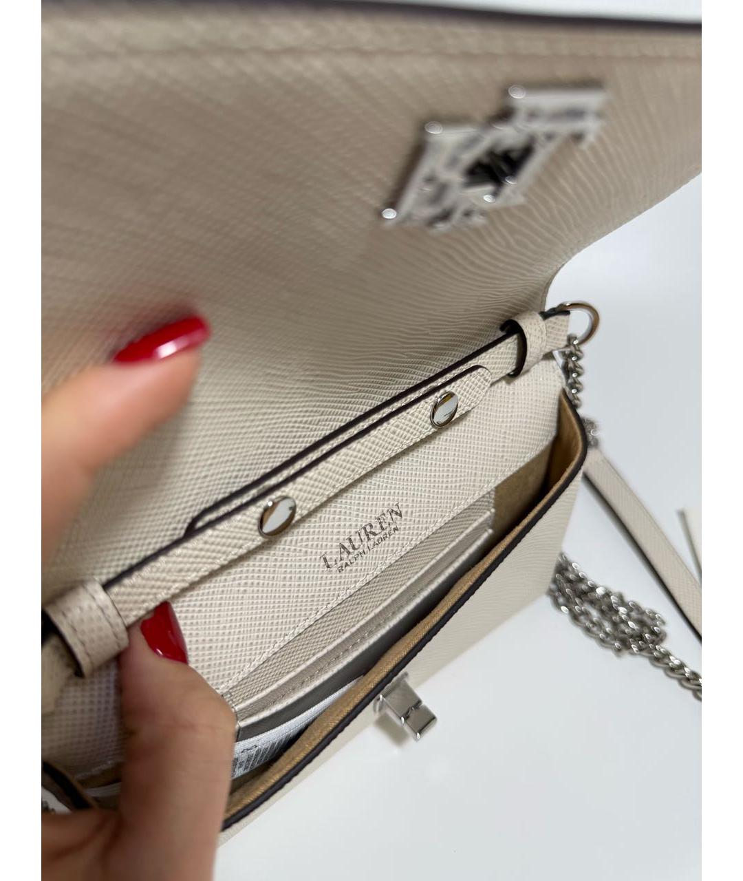 POLO RALPH LAUREN Белая кожаная сумка через плечо, фото 4