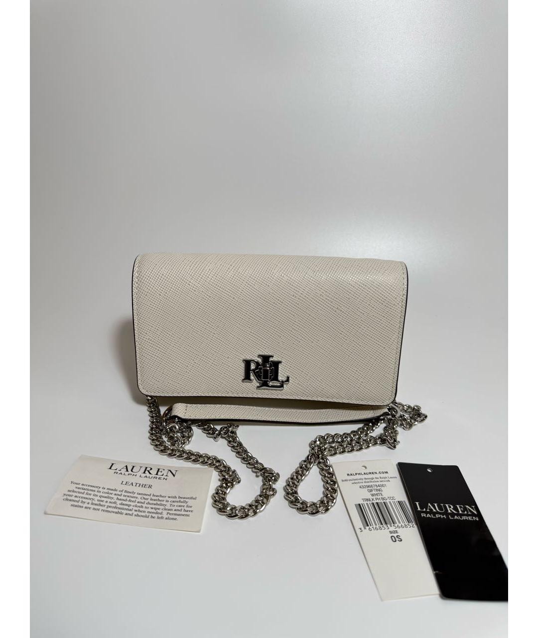 POLO RALPH LAUREN Белая кожаная сумка через плечо, фото 5