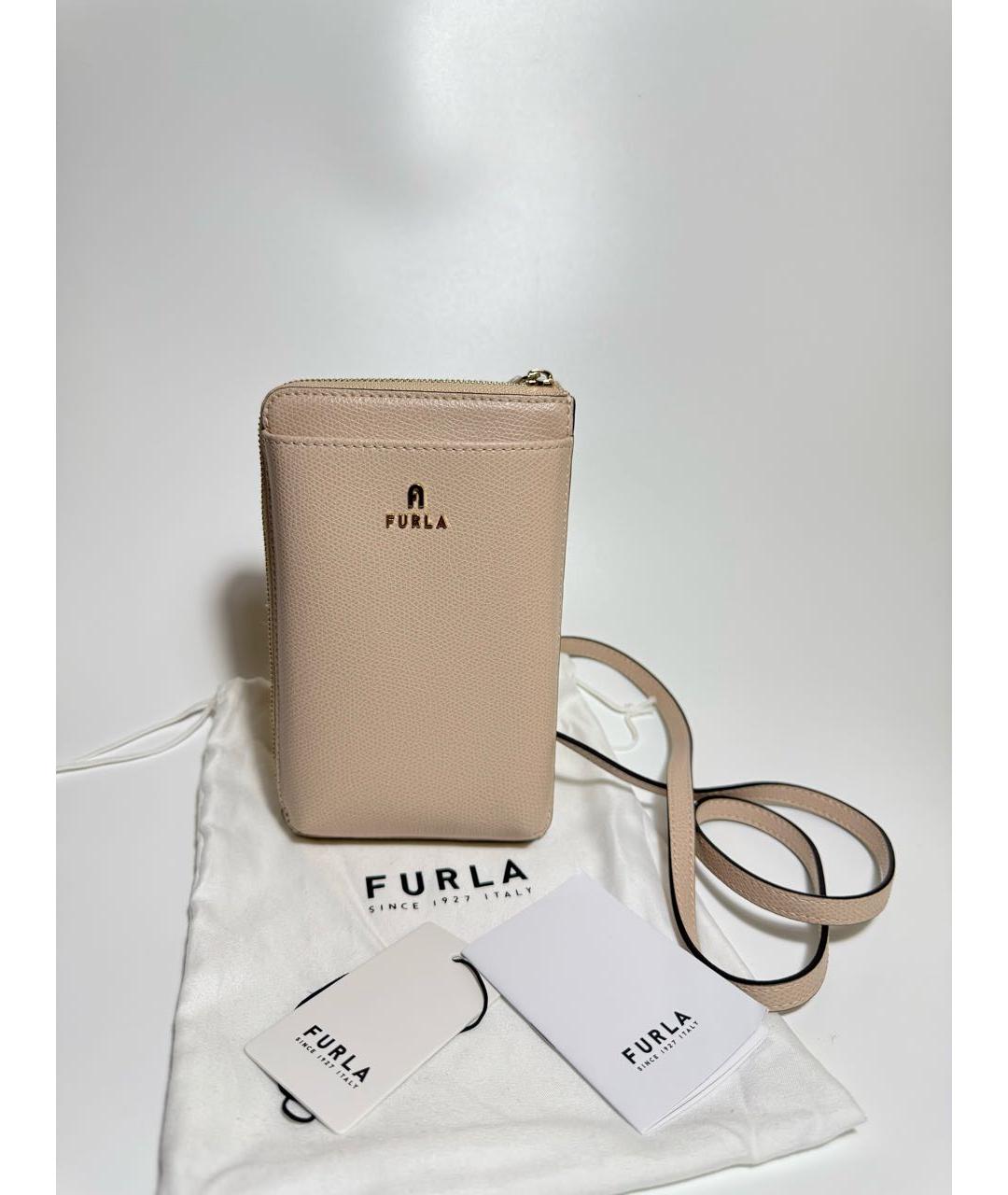 FURLA Бежевая кожаная сумка через плечо, фото 5