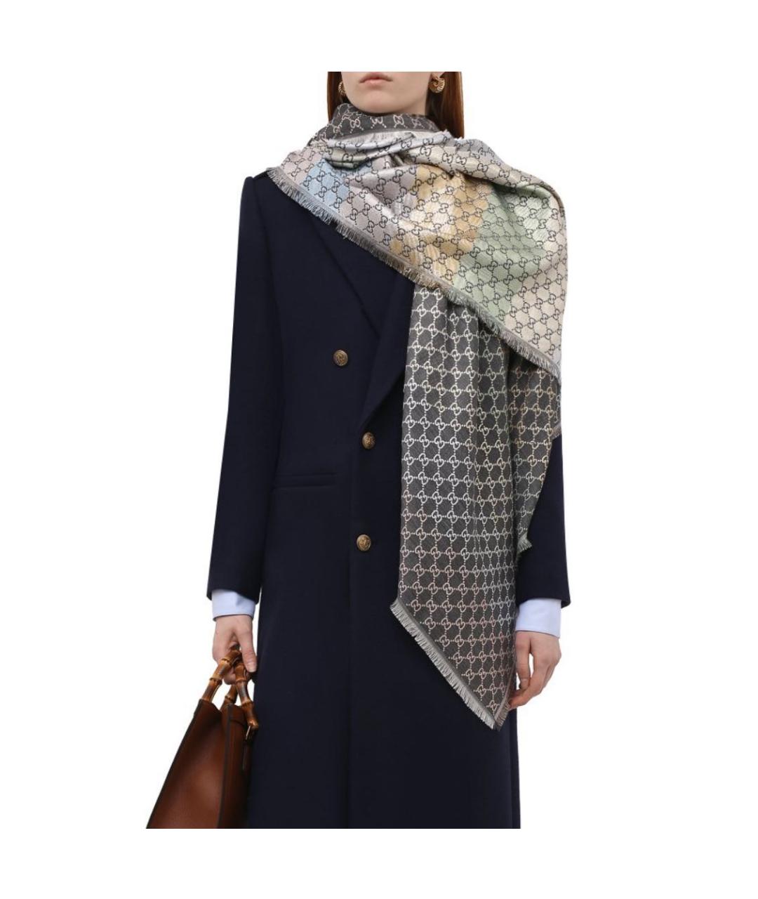 GUCCI Серый шарф, фото 7