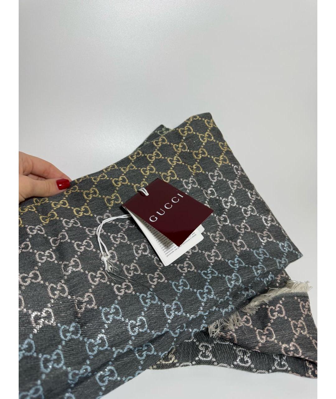 GUCCI Серый шарф, фото 3
