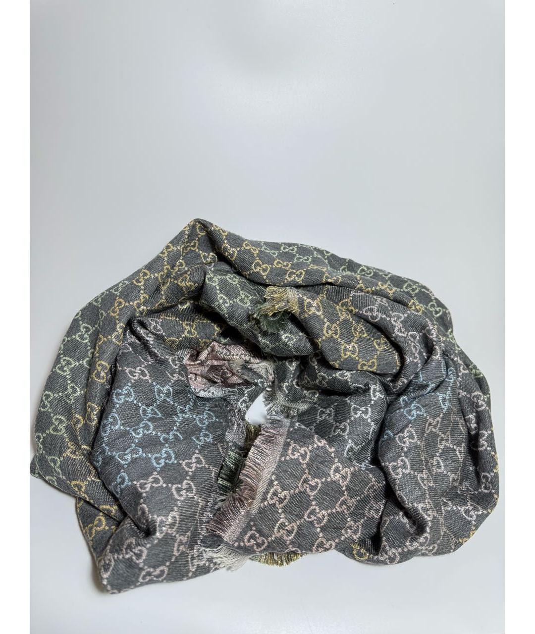 GUCCI Серый шарф, фото 5