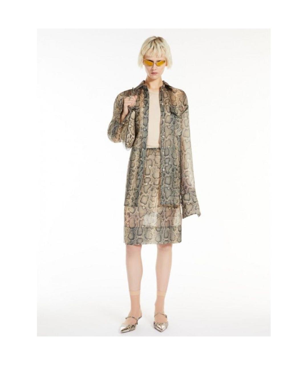 SPORTMAX Бежевая полиэстеровая юбка миди, фото 6